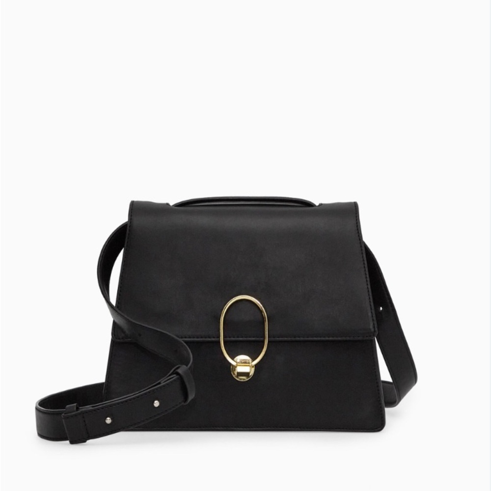 COS Leather Black Purse Crossbody Bag with Gold Accent Clasp with Strap, Luxury